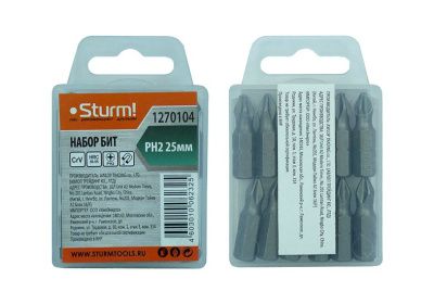 Биты PH2x25мм, сталь crv, с МАГНИТНЫМ НАКОНЕЧНИКОМ,12шт, в пластиковом кейсе,  Sturm-Tehinstrument
