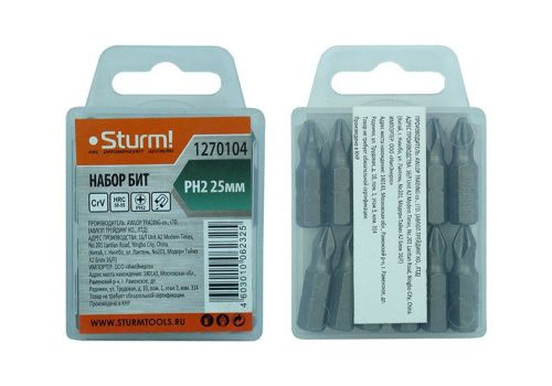 Биты PH2x25мм, сталь crv, с МАГНИТНЫМ НАКОНЕЧНИКОМ,12шт, в пластиковом кейсе,  Sturm-Tehinstrument