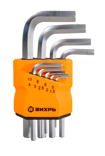 Набор ключей имбусовых Вихрь HEX, 9 шт, 1.5-10 мм-Tehinstrument