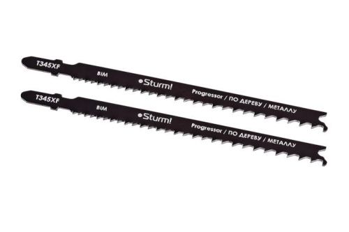 Пилки для лобзика по металлу T345XF, 2 шт, 132х105мм, шаг зуба 2,4-5мм, ПРОГРЕССОР, BIM,  Sturm-Tehinstrument