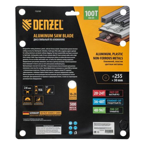 Пильный диск по алюминию ф255 х 30 мм, 100 зубьев Denzel-Tehinstrument