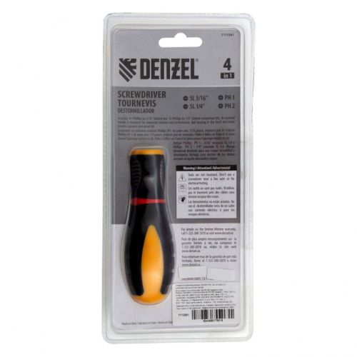 Отвертка комбинированная, SL3/16"-PH1, SL1/4"-PH2, 3-х компонентная рукоятка Denzel-Tehinstrument