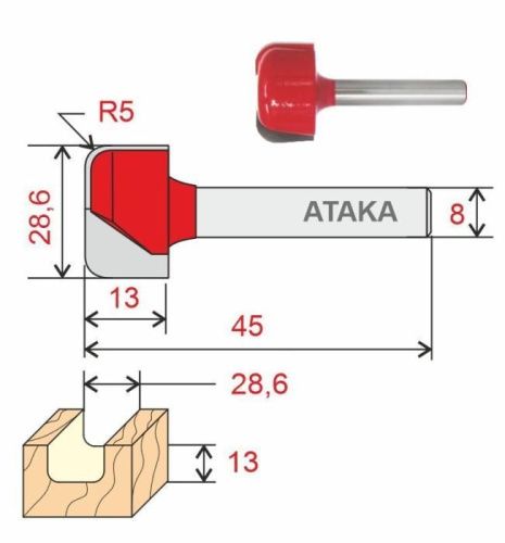 Фреза Атака пазовая фасонная D28.6/ф8/H13-Tehinstrument