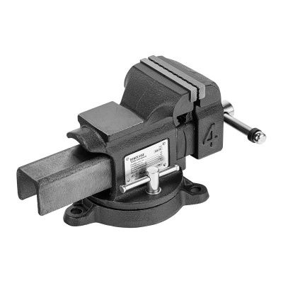 Тиски слесарные BVH-100, 100 мм, поворотные, стальная направляющая, с наковальней //Denzel-Tehinstrument