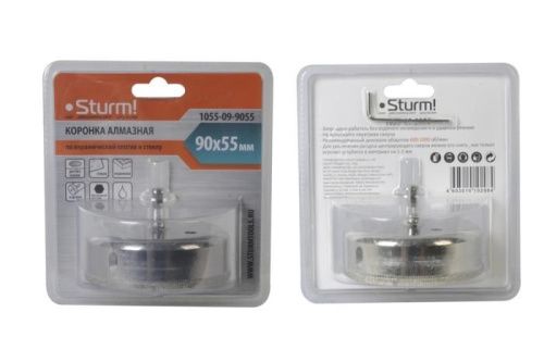 Коронка алмазн. По керам. Плитке и стеклу 90 х 55 мм,  с центрир. Сверл.  Sturm-Tehinstrument