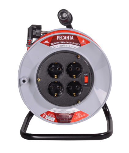 Удлинитель силовой на катушке Ресанта СУ-3х1,5-50/2 (с выкл., 4 розетки)-Tehinstrument