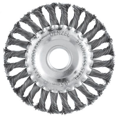 Щетка для УШМ, 125 мм, "Плоская", крученая нержавеющая проволока 0.5 мм, посадка 22.2 мм Denzel-Tehinstrument