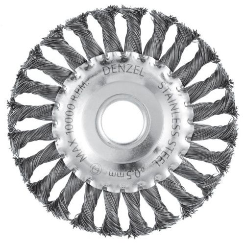 Щетка для УШМ, 125 мм, "Плоская", крученая нержавеющая проволока 0.5 мм, посадка 22.2 мм Denzel-Tehinstrument