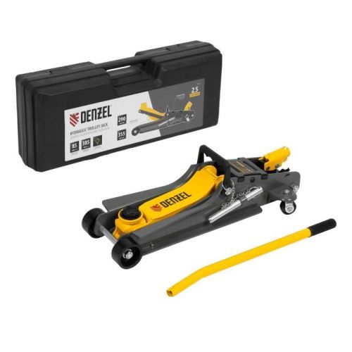 Домкрат гидравлический подкатной с фиксатором, 2,5 т,  85-385 мм, в пласт. кейсе Denzel-Tehinstrument