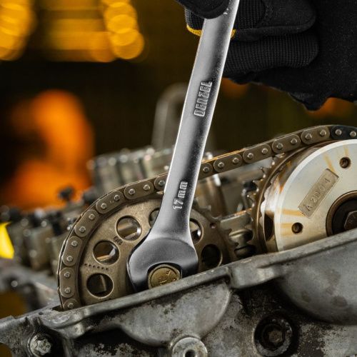 Набор ключей комбинированных трещоточных 6-17 мм, 6 шт., CrV, матовый хром Denzel-Tehinstrument