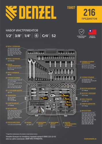 Набор инструментов 216 предметов Denzel, пластиковый кейс-Tehinstrument