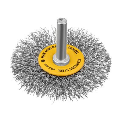 Щетка для дрели, 60 мм, Плоская, со шпилькой, нержавеющая витая проволока Denzel-Tehinstrument