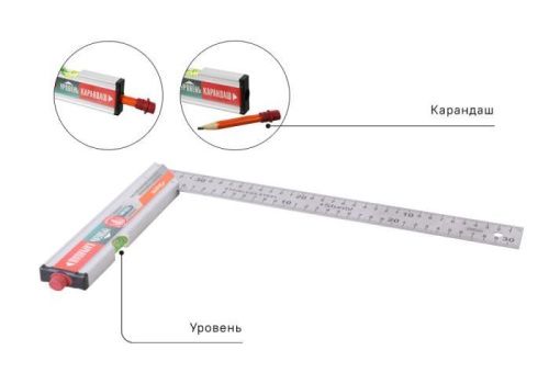 Угольник с уровнем и карандашом, 350мм, стальной, серия Кулибин,  Sturm-Tehinstrument