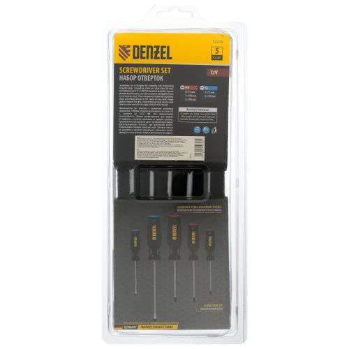 Набор отверток, 5 пр., CrV, трехкомпонентная рукоятка Denzel-Tehinstrument