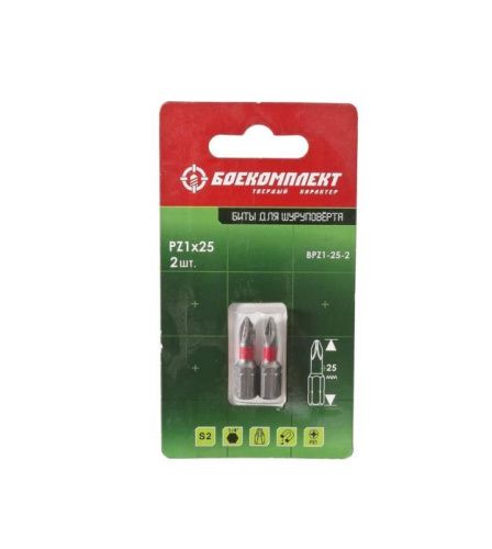 Биты PZ1x25мм, сталь S2, 2шт, БОЕКОМПЛЕКТ-Tehinstrument