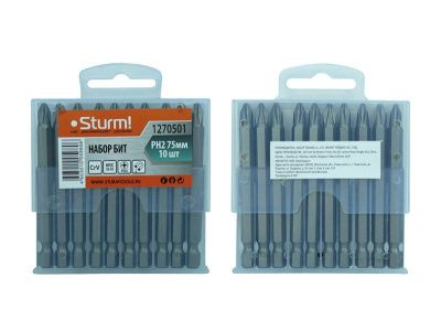 Биты PH2x75мм, сталь crv, С МАГНИТН. НАКОНЕЧНИКОМ,10 шт. В пластик.кейсе  Sturm-Tehinstrument