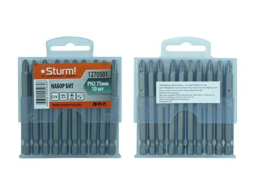 Биты PH2x75мм, сталь crv, С МАГНИТН. НАКОНЕЧНИКОМ,10 шт. В пластик.кейсе  Sturm-Tehinstrument