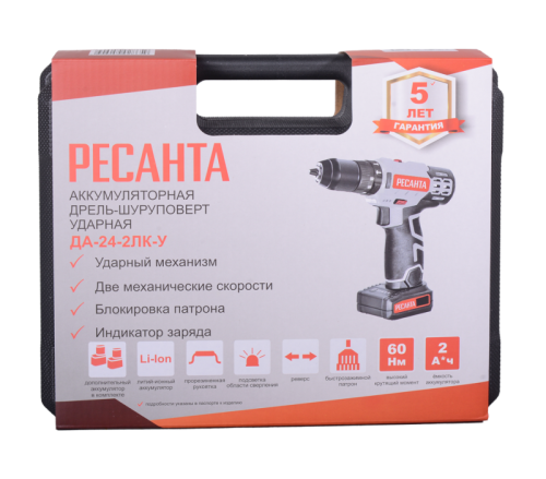 Дрель-шуруповерт аккумуляторная Ресанта ДА-24-2ЛК-У-Tehinstrument