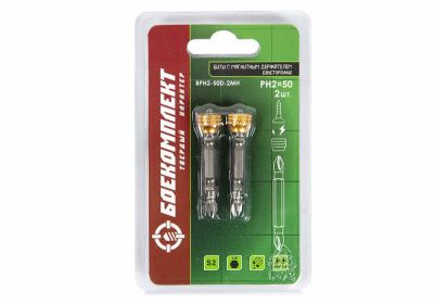 Биты PH2x50мм, двуст., со съемным магнитным держ., сталь S2, 2шт, БОЕКОМПЛЕКТ-Tehinstrument