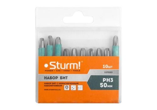 Биты PH3х50мм,сталь S2, С МАГНИТН. НАКОНЕЧНИКОМ,10 шт. В пластик.кейсе  Sturm-Tehinstrument