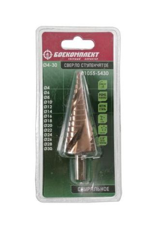 Сверло ступенчатое по металлу 4-30мм шаг 2мм Р6М5+COBALT спираль БОЕКОМПЛЕКТ-Tehinstrument