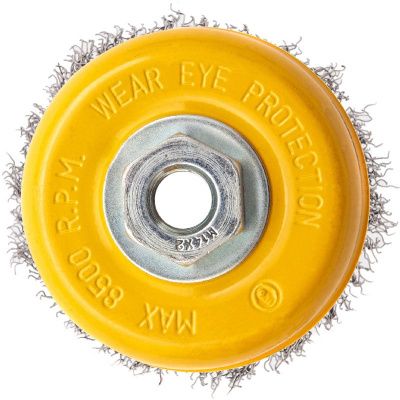 Щетка для УШМ, 100 мм, "Чашка", витая нержавеющая проволока 0.3 мм, М14 Denzel-Tehinstrument