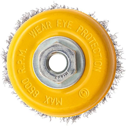 Щетка для УШМ, 100 мм, "Чашка", витая нержавеющая проволока 0.3 мм, М14 Denzel-Tehinstrument