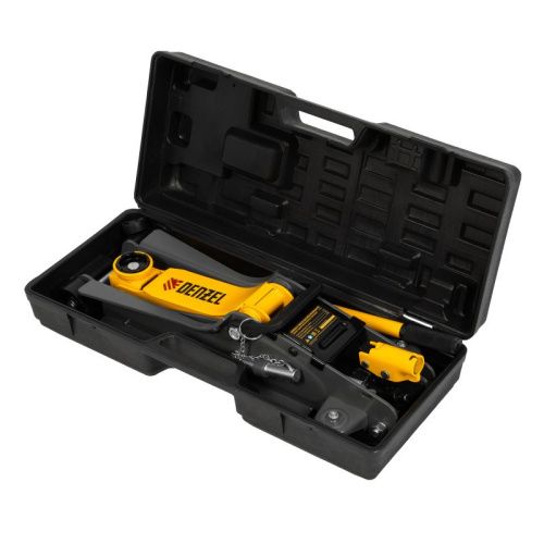 Домкрат гидравлический подкатной с фиксатором, 2,5 т,  85-385 мм, в пласт. кейсе Denzel-Tehinstrument