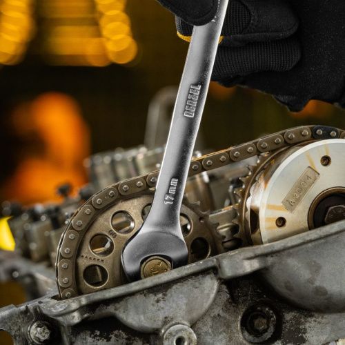 Ключ комбинированный трещоточный, 17 мм, CrV, матовый хром Denzel-Tehinstrument