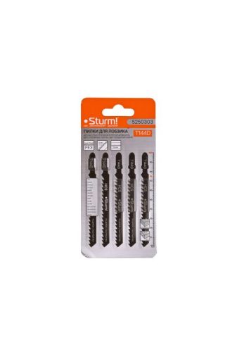 Пилки для лобзика по дереву T144D, 5 шт, 100х75мм, шаг зуба 4мм, быстрый прямой рез, HCS,  Sturm-Tehinstrument