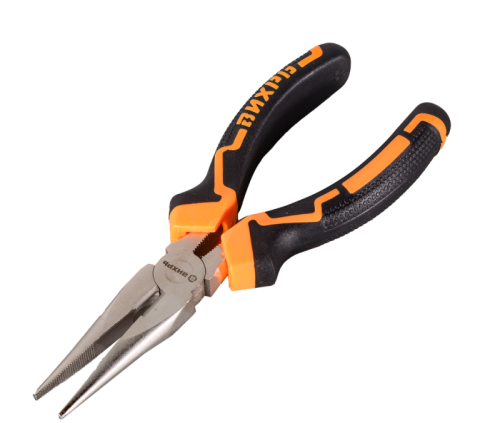 Длинногубцы прямые Вихрь, 160 мм, никелированные, двухкомпонентные рукоятки-Tehinstrument