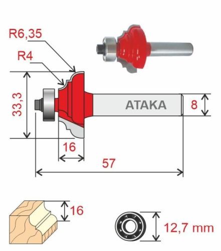 Фреза Атака кромочная калевочная D33.3/ф8/H16-Tehinstrument
