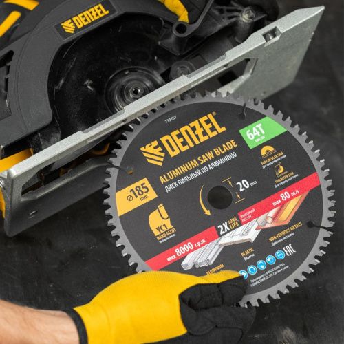 Пильный диск по алюминию ф185 х 20 мм, 64 зубьев Denzel-Tehinstrument