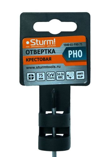 Отвертка крестовая PH0x75мм, CrV, магнитный наконечник  Sturm-Tehinstrument