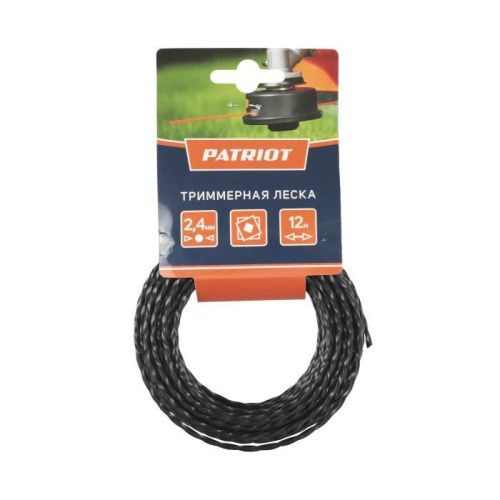 Леска D 2,4 мм L 12 м (скрученный квадрат, черная), Patriot-Tehinstrument