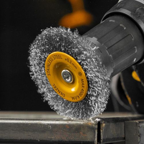 Щетка для дрели, 75 мм, Плоская, со шпилькой, нержавеющая витая проволока Denzel-Tehinstrument