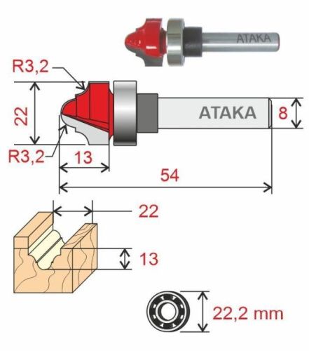 Фреза Атака пазовая фасонная D19/ф8/H14-Tehinstrument