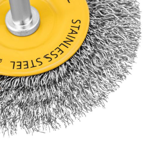 Щетка для дрели, 75 мм, Плоская, со шпилькой, нержавеющая витая проволока Denzel-Tehinstrument