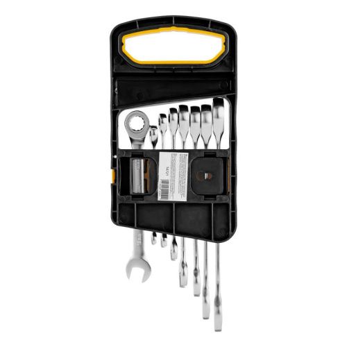 Набор ключей комбинированных трещоточных 6-19 мм, 8 шт., CrV, матовый хром Denzel-Tehinstrument