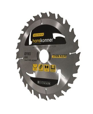 Пильный диск по дереву THIN KERF 190x30 мм, 24 зубьев, Hanskonner-Tehinstrument
