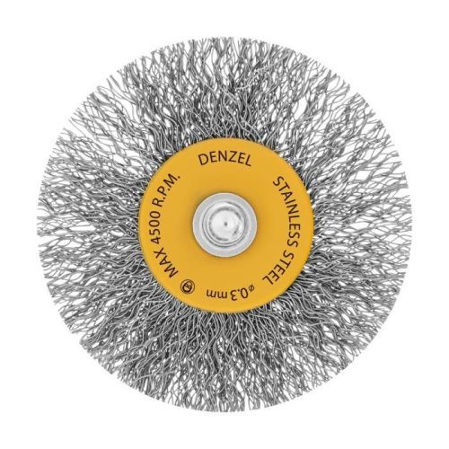 Щетка для дрели, 60 мм, Плоская, со шпилькой, нержавеющая витая проволока Denzel-Tehinstrument