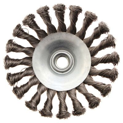 Щетка для УШМ, 125 мм, "Тарелка", крученая нержавеющая проволока 0.5 мм, М14 Denzel-Tehinstrument