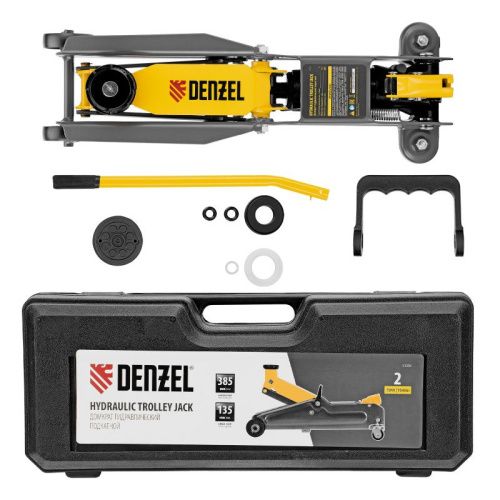 Домкрат гидравлический подкатной, 2 т, 135-385 мм, в пласт. кейсе Denzel-Tehinstrument