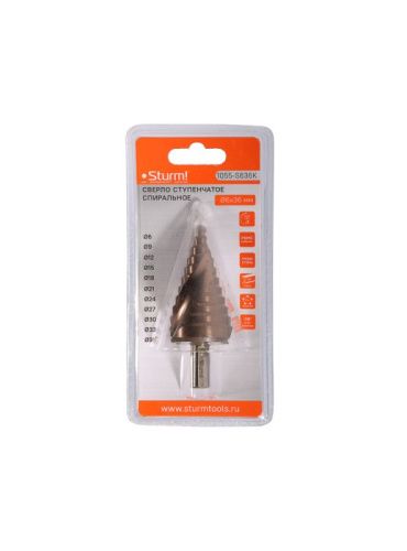 Сверло ступенчатое по металлу 6-36мм шаг 3мм Р6М5+COBALT спираль  Sturm-Tehinstrument