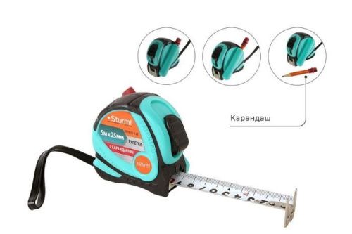 Рулетка 5x25мм с карандашом,  Sturm-Tehinstrument