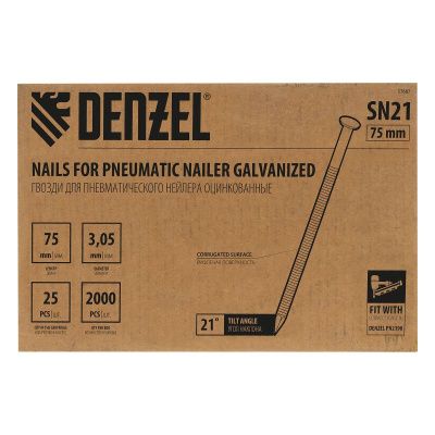 Гвозди для пнев. нейлера (оцинк.), длина - 75 мм, диам. - 3,05 мм, 2000 шт. Denzel-Tehinstrument