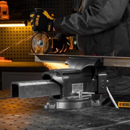 Тиски слесарные BVH-200, 200 мм, поворотные, стальная направляющая, с наковальней //Denzel-Tehinstrument