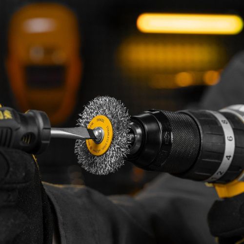 Набор щеток для дрели, 5 Плоских 25-38-50-63-75 мм, шпилька, нерж. вит. проволока Denzel-Tehinstrument