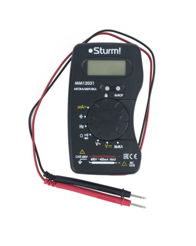 Мультиметр цифровой, автокалибровка, режим сохранения данных измерений HOLD,  Sturm-Tehinstrument