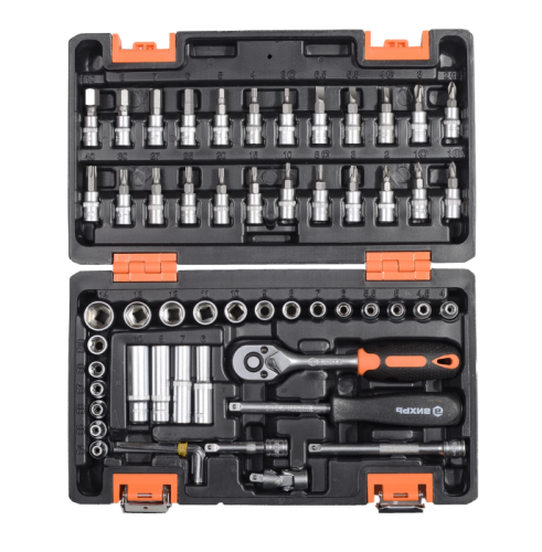 Набор инструментов, 1/4", CrV, пластиковый кейс 57 предметов Вихрь-Tehinstrument